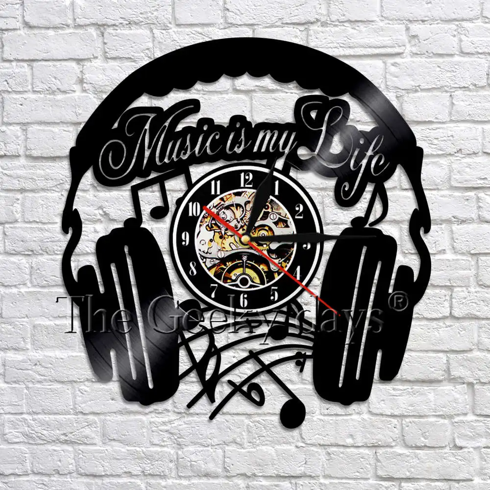 

Music Is MY Life Vinyl Record Wall Clock Modern Decor Musical Headset Clock Headphone Wall Clock House Clock Unique Gift