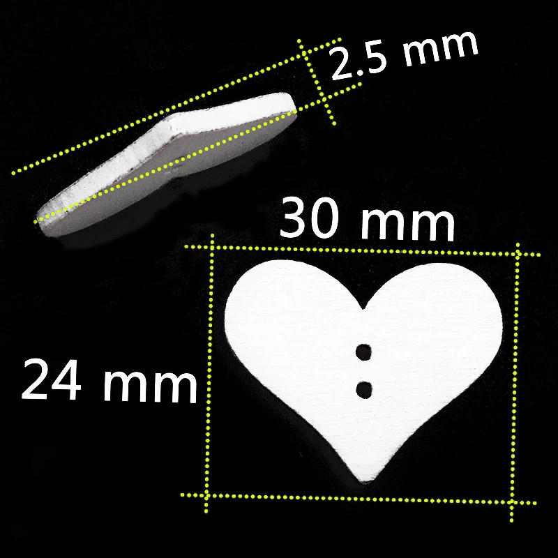 ZIEENE 5 шт.-100 шт. белый большой с принтом «сердце», «Любовь деревянные пуговицы 30x24 мм Швейные Скрапбукинг для свадьбы ручной работы 2 вставки-дыры