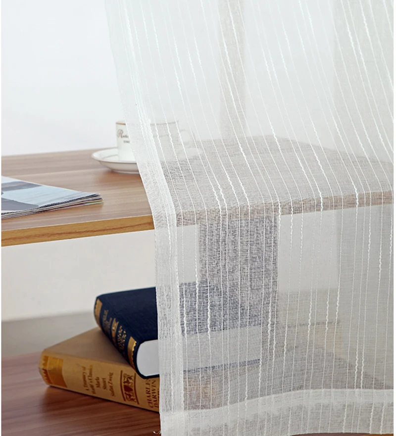 Coffee Tulle Curtains For Kitchen Door White Sheer Striped Curtains Drapes For The Living Room Window Linen Curtains WP039-30