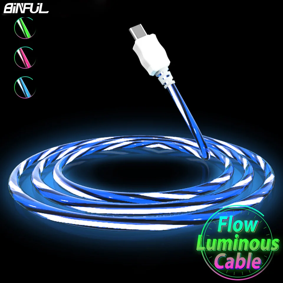 

LED Luminous Micro USB Charging Cable for iPhone Xiaomi Quick Charge 3.0 USB Type C Cabel Flowing Glow Data Fast Chargeur Cabo