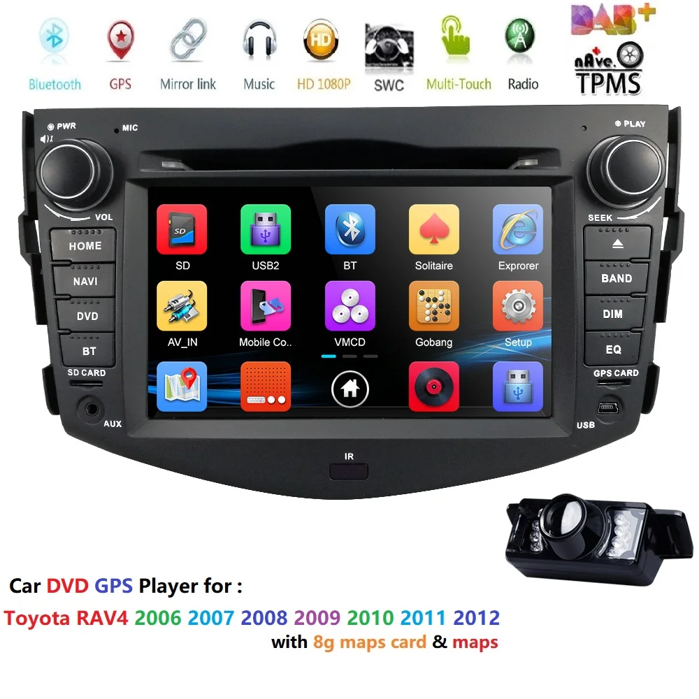 Free shipping 7\HD car radio 2din GPS Navigation car dvd player for Toyota RAV4 2006-2012 stereo Bluetooth SWC USB DAB+ CAMERA