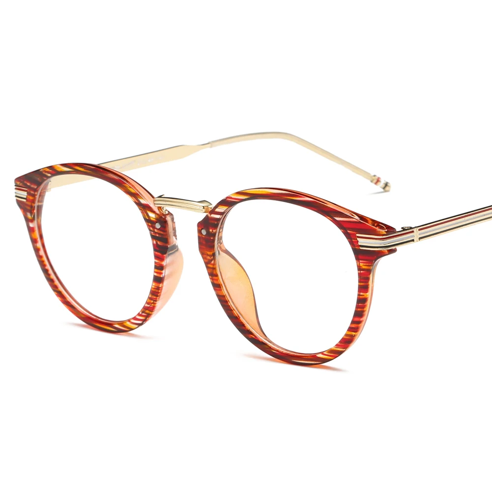 Brand Retro Eyeglasses Frame Metal Round Striped Prescription Glasses