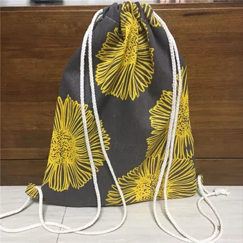 

YILE Cotton Linen Drawstring Travel Backpack Book Bag Shoes Bag Yellow Sunflower 519a