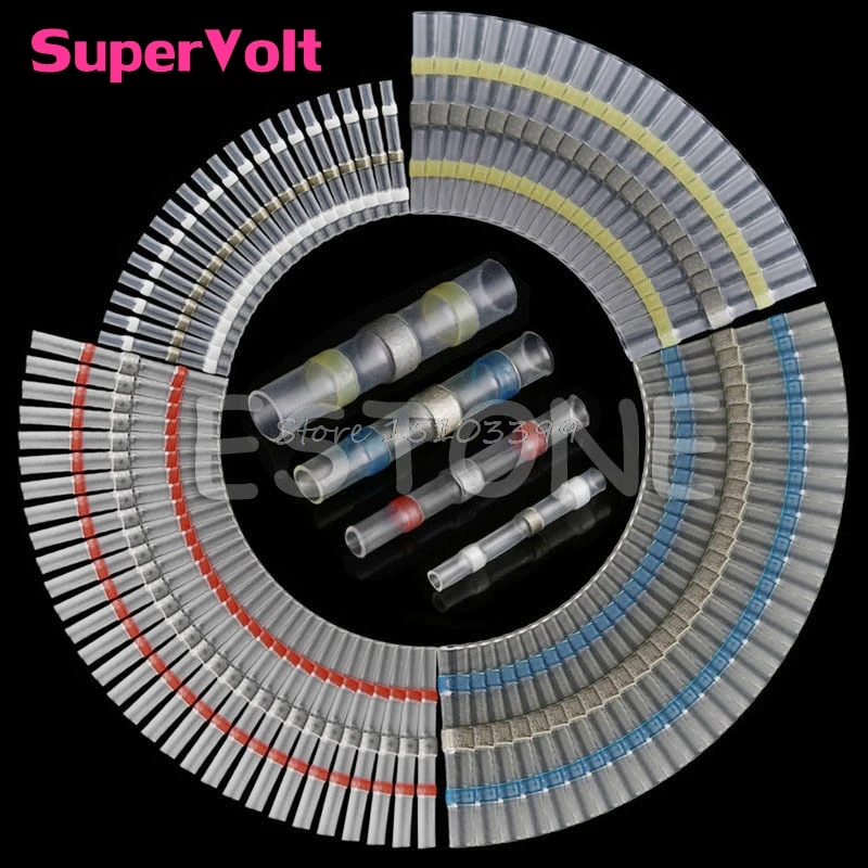 

100Pcs 26-10AWG Assorted Solder Sleeve Heat Shrink Butt Wire Splice Connector G08 Drop ship