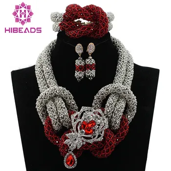 

Fantastic Wine Burgundy Wedding Party Beads African Jewelry Set Silver Nigerian Wedding Gallery Jewelry Set Free Shipping WD107