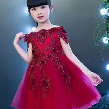 Новинка, для девочек, с открытыми плечами Красные кружевные аппликации вечернее платье Свадебная вечеринка официальное мероприятие платье подружки невесты на свадьбу для девочек, платье с фатиновой юбкой