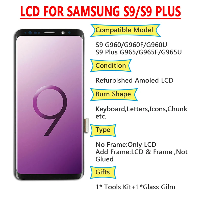 Оригинальный AMOLED сменный ЖК дисплей для SAMSUNG Galaxy S9 + с ожогом сенсорный экран