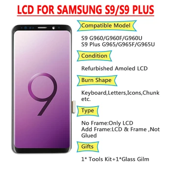 

ORIGINAL AMOLED Replacement for SAMSUNG Galaxy S9 S9+LCD Display with Burn +Touch Screen Digitizer with Frame G960 G965 display