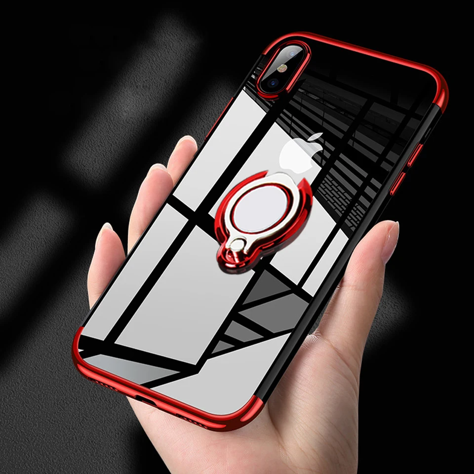 Кольцевой держатель чехол для iPhone 7 6s 8 plus TPU силиконовый прозрачный мягкий x xs max xR