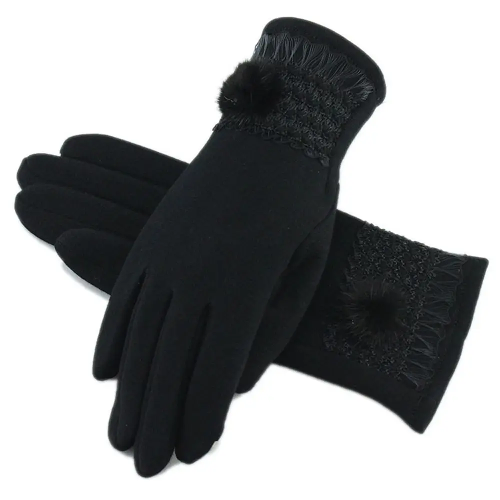 

1pair Fashion Women Winter Warm Gloves Autumn Winter Full Finger Screen Glove Lacce Velvet Outdoor Mittens Driving Gloves
