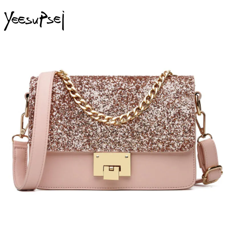 

YeeSupSei Sequins Women Mini Shoulder Bag 2018 New Chain Large Capacity Flap Handbag Women Shopping Party Banquet Crossbody Bag