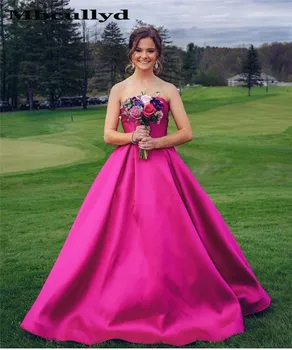 

Hot Sale Pink Prom Dress Long 2019 A-line Satin Vestido De Formatura Diamonds Sweep Train Women Formal Party Dress Back Lace Up