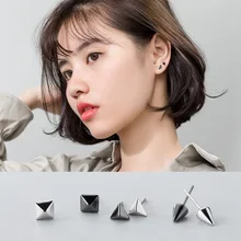 MloveAcc Новые повседневные 925 пробы серебряные крошечные квадратные треугольные конусные серьги-гвоздики для женщин минималистичные простые серьги-гвоздики