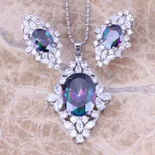 Distintivo Creado Topacio Blanco CZ 925 Pendientes de Plata De Ley De Superposición Del Arco Iris Collar Colgante de Joyería Fija S0797