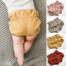 Шорты для маленьких девочек; Летние однотонные шорты с рюшами; повседневные дышащие эластичные шорты; трусы с высокой талией для девочек; брюки унисекс