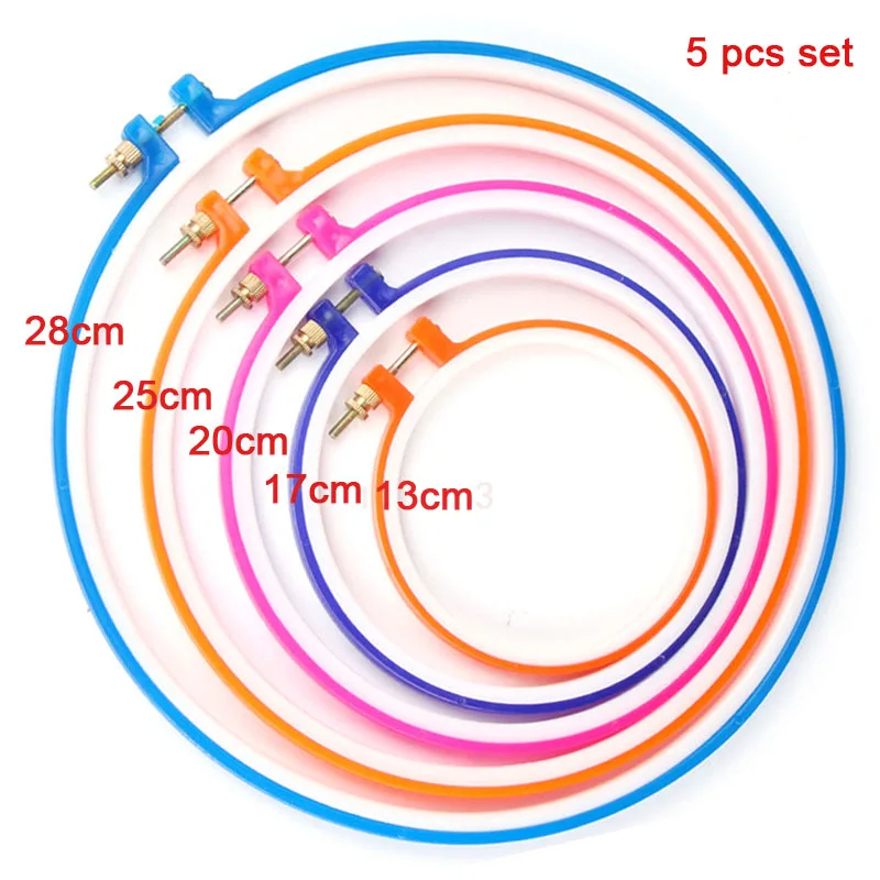 Набор инструментов для вышивки, 5 шт., обруч, 2 шт., игла для вязания крючком, 30 шт., иглы для шитья, 24 шт., нитки для вышивки крестиком - Цвет: 5pcs embroidery hoop
