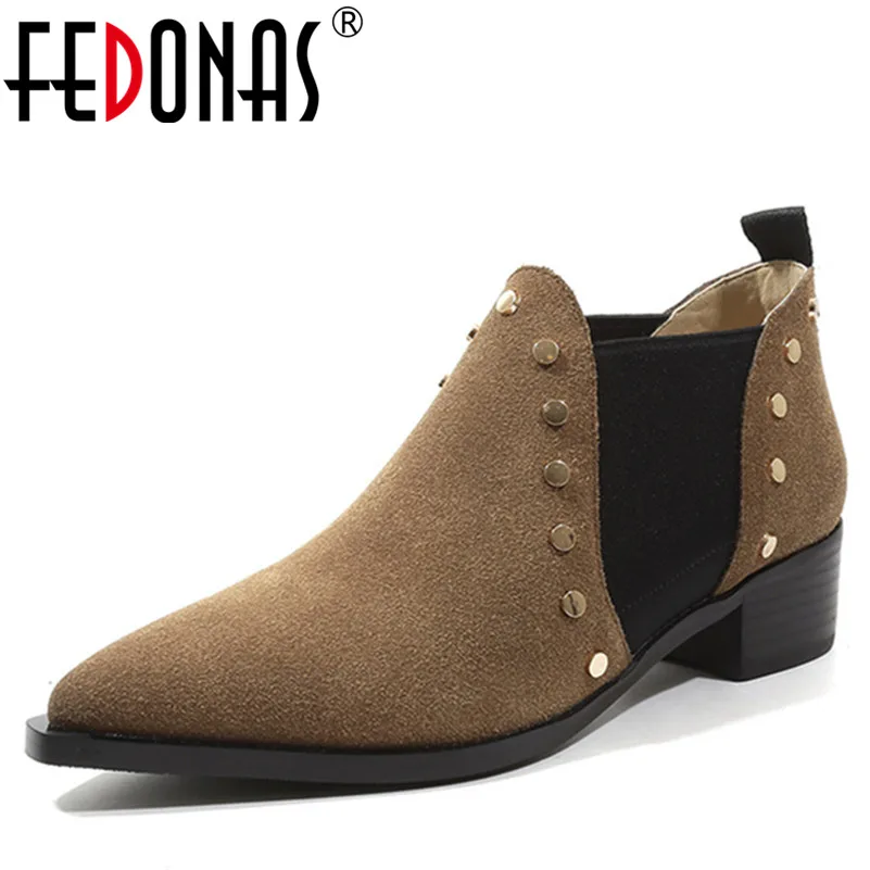 

FEDONAS1New Arrival Women Ankle Boots Autumn Winter Warm High Heels Shoes Woman Pointed Toe Rivet Punk Casual Brand Martin Boots