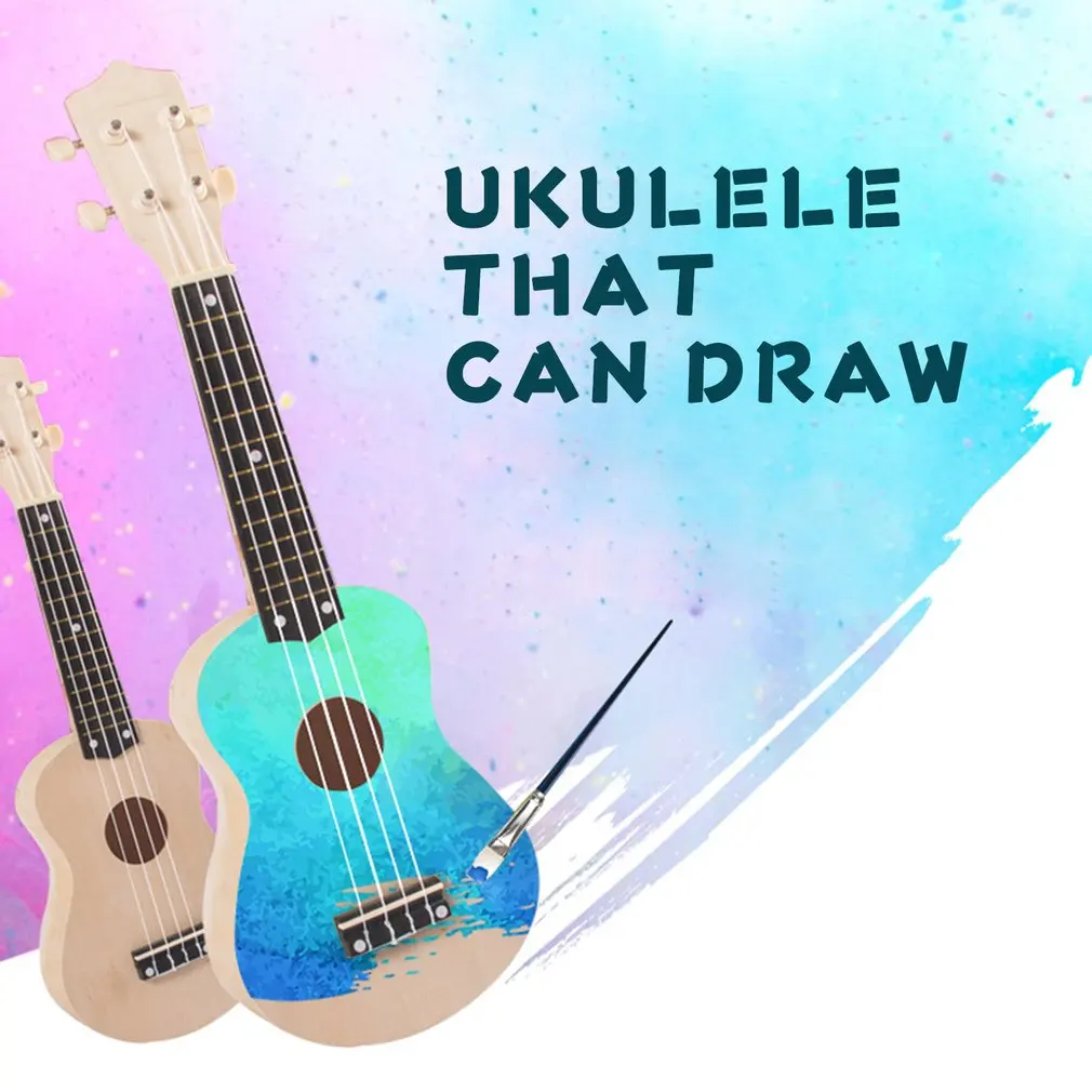 Alomejor 21 Pouces Ukulele Kit de Bricolage Hawaii Guitare Travail Manuel Peinture en Bois Musique Jouets pour Enfants Jouet Musican Instrument 