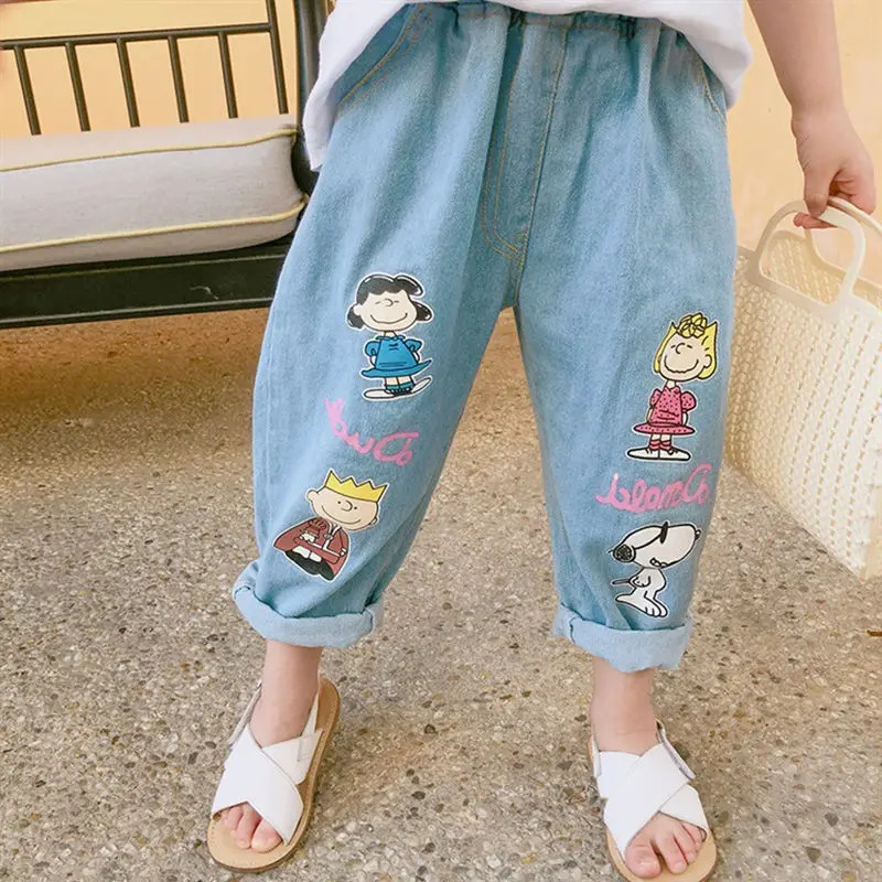  Teenage Boys Girls Jeans Trousers Kids Baby Boy Cartoon Print Denim Pants Children Light Color Cowb