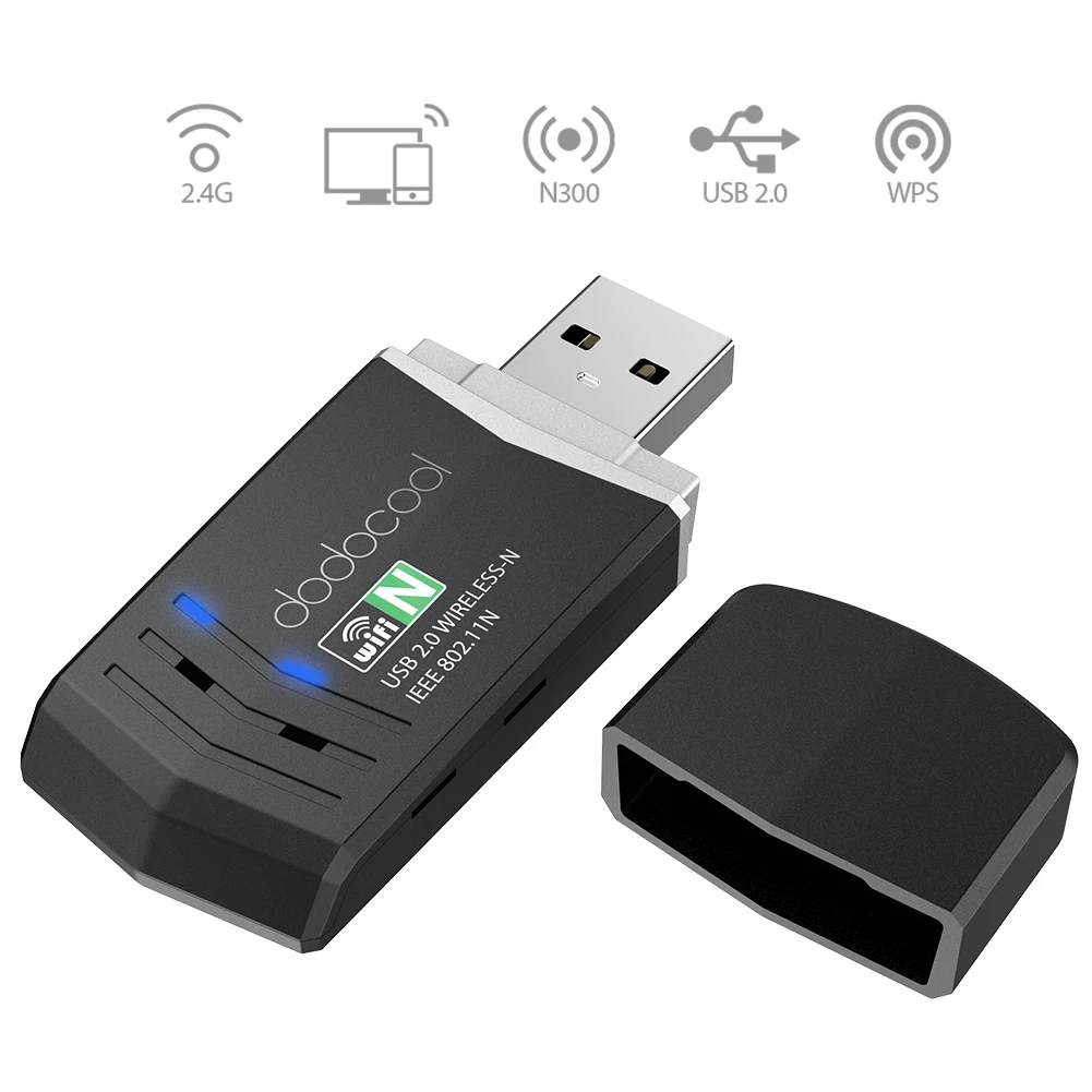 dodocool N300 Wireless N Wireless Network USB 2.0 Adapter Wi Fi Dongle 2.4 GHz 300 Mbps Support