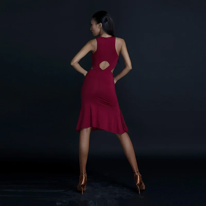Платье для латинских танцев красное сексуальное без рукавов профессиональная одежда для латинских танцев Женская одежда для танго сальсы Одежда для танцев DNV10113