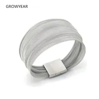 Stainless Steel Magnetic Clasp Wide Mesh Bracelet Silver Color for Women 1 Piece Jewelry Accessory 1