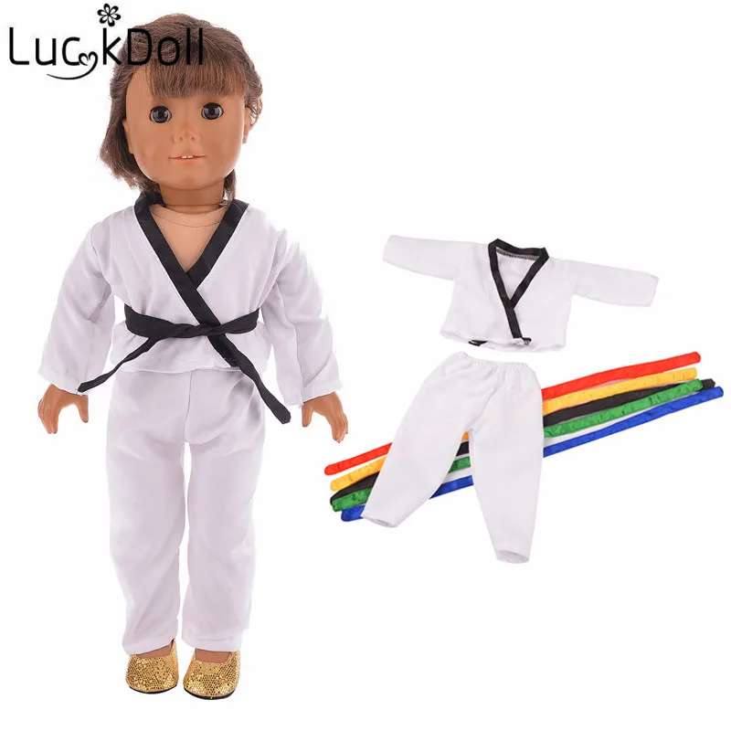 LUCKDOLL костюм для тхэквондо подходит 18 дюймов Американский 43 см детская кукла одежда аксессуары, игрушки для девочек, поколение, подарок на день рождения