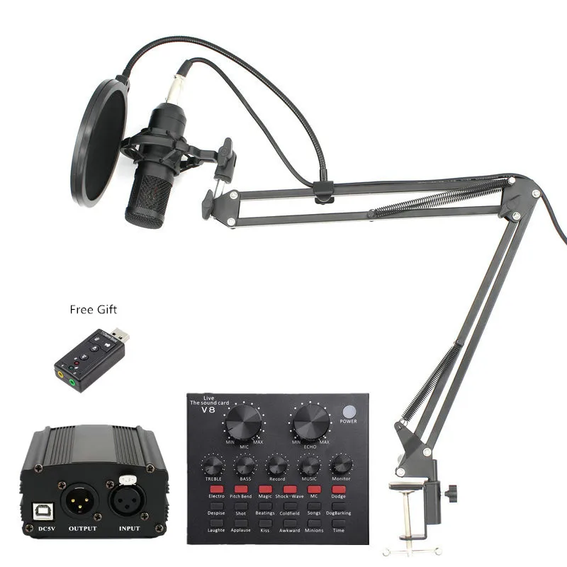 

BM 800 Professional Condenser Microphone bm800 Audio Vocal recording for Computer karaoke Phantom power pop filter Sound card