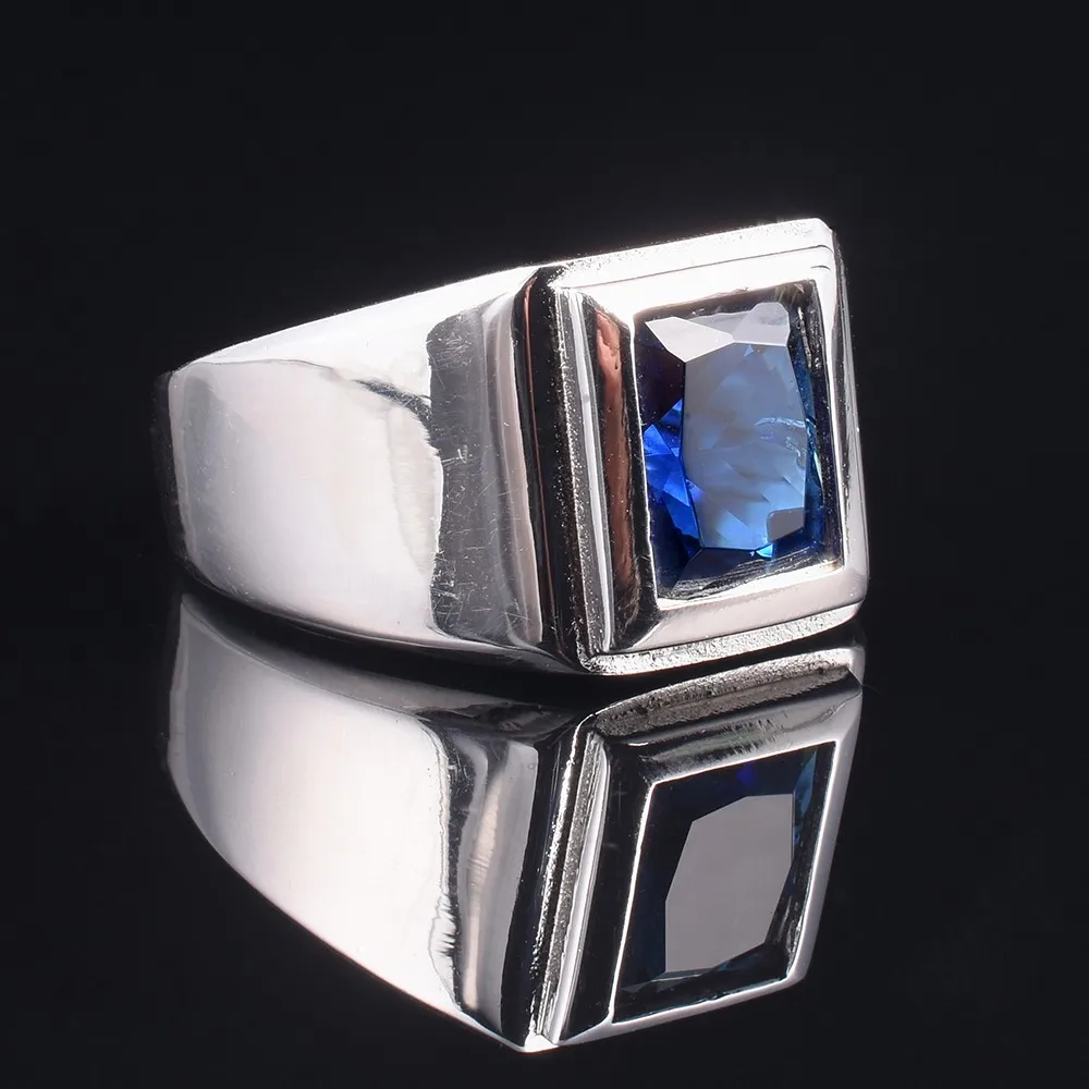 Classic 925 streling Silver 6ct Square Blue Sapphire Rings Eternal Cocktail Wedding ring for Men Wome jewelry boy Size 8-13