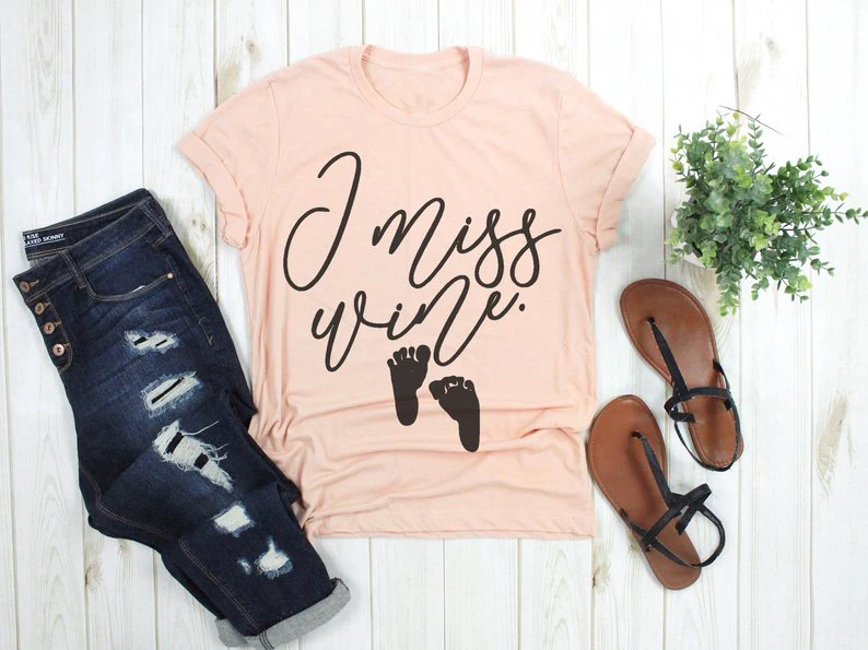 

I Miss Wine Pregnancy Announcement T-Shirt Grunge Mom to be Wine Slogan Tee Stylish Short Sleeve Funny Outfit Girl Camisetas Top