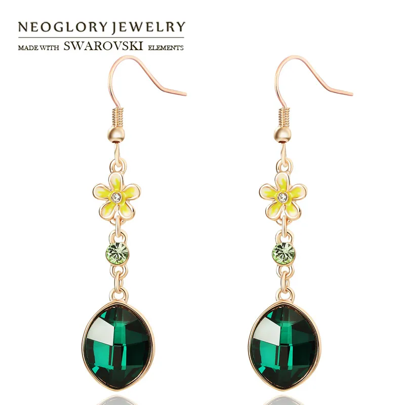 

Neoglory Austria Crystal & Rhinestone Drop Earrings Elegant Flower With Oval Design Rose Gold Color Fashion Jewelry For Women