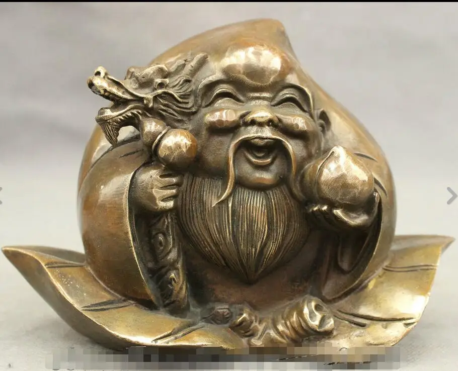 

zhaorui48843295+ +Chinese Bronze Copper Carved Dragon Gourd Happy Longevity God Statue Shou Peach