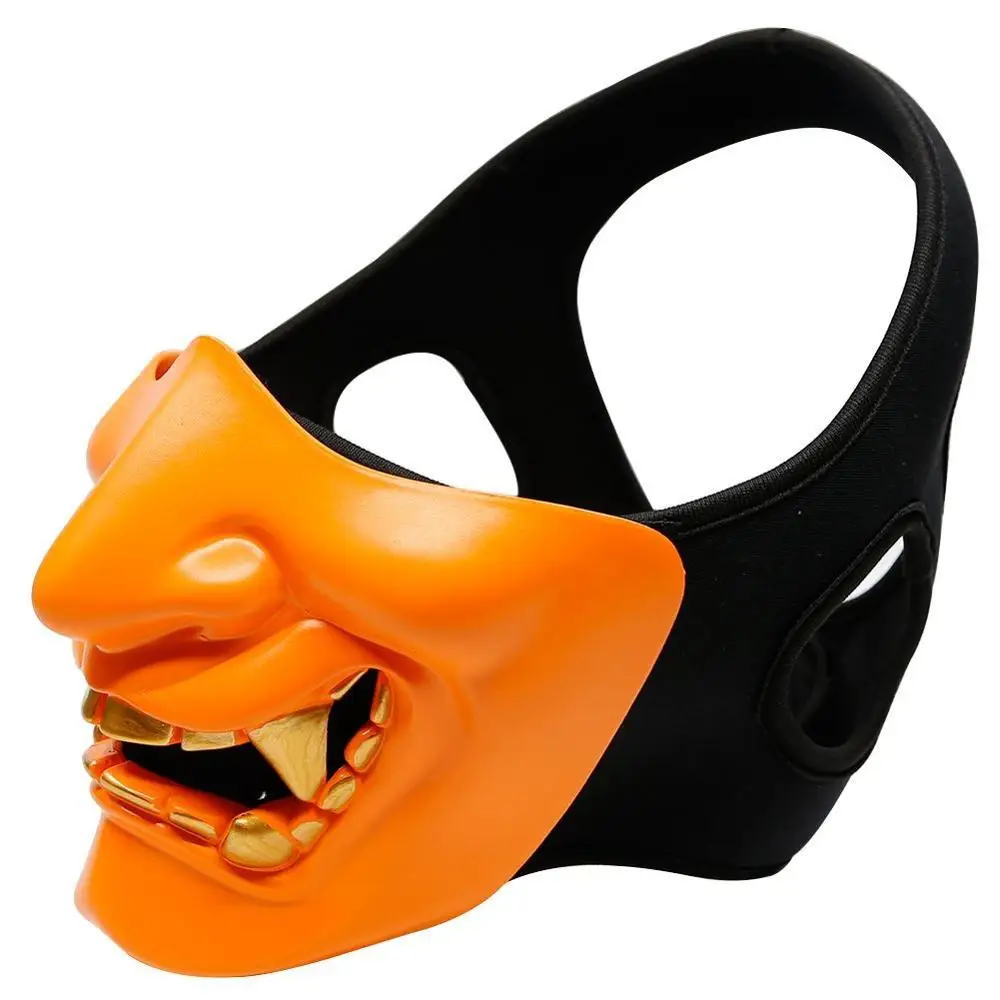 Маска для страйкбола на половину лица, костюм на Хэллоуин, косплей, BB, злой демон, монстр кабуки, Самурай, хання они, полупокрытие, маски - Цвет: Оранжевый