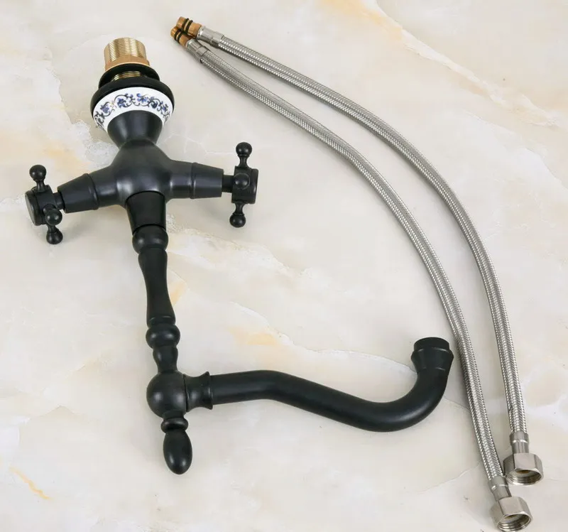 Black Oil Rubbed Bronze Ceramic Base Kitchen Wet Bar Bathroom Vessel Sink Faucet Single Hole Swivel Spout Mixer Tap anf646