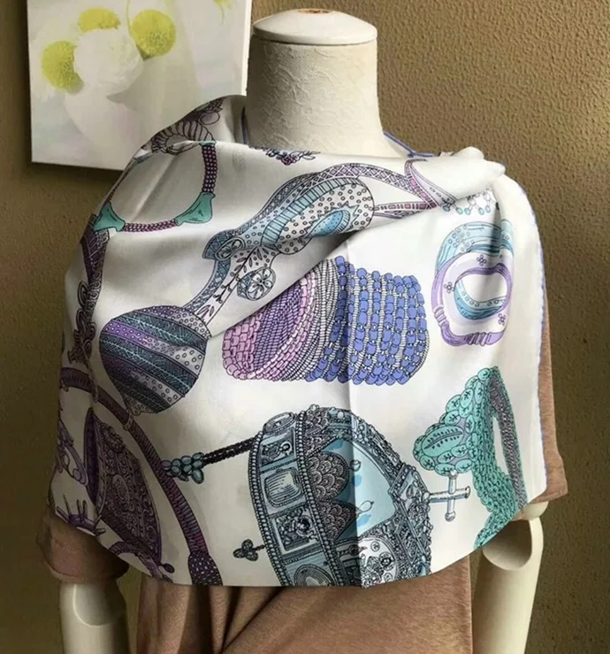 Роскошные ювелирные изделия принты шелковый шарф шаль накидки хиджаб головы шарфы для женщин Подарки 88x88 см - Цвет: Color 4