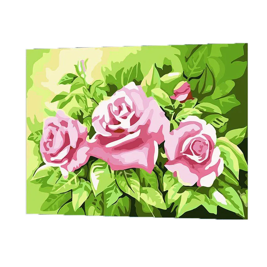 WONZOM Pink Rose Painting By Numbers DIY Canvas Art Digital Flower Wall