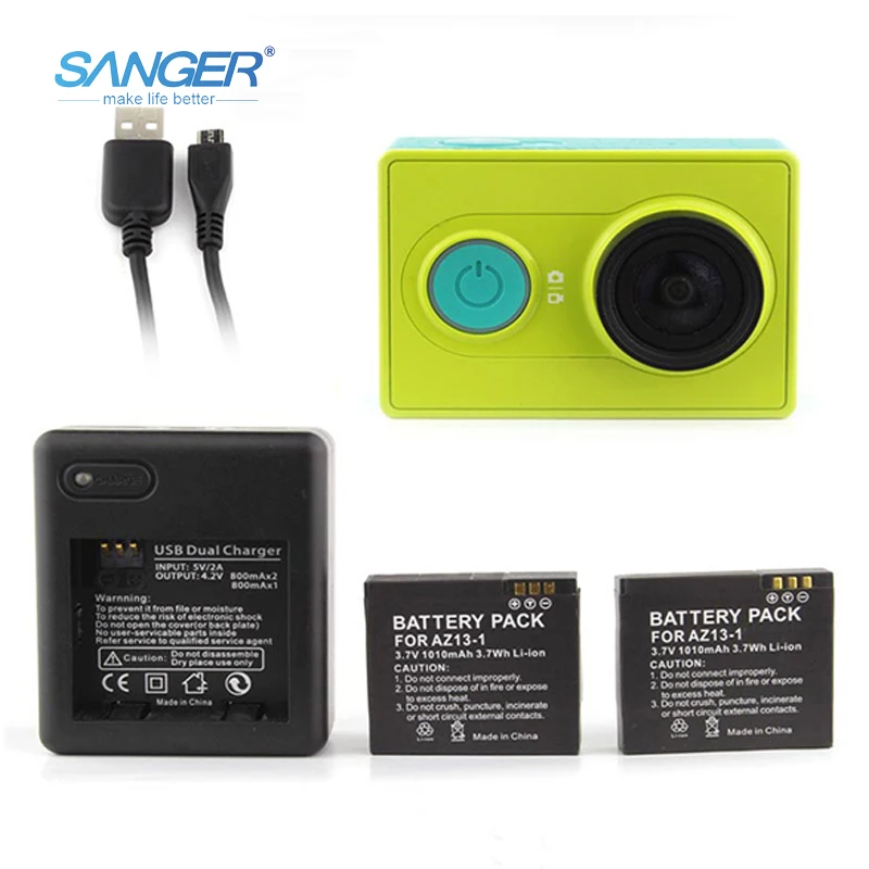 SANGER Dual USB Charger For Xiaomi Xiao Yi Sports Action Camera 1010mAh Battery Charger For Xiaomi Yi Camera Accessories