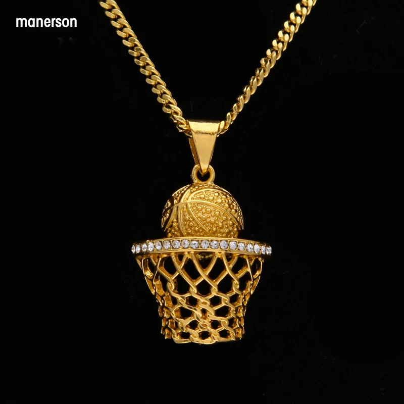 Fashion Sports Basketball Basket Pendant Necklaces For Men Gold Color