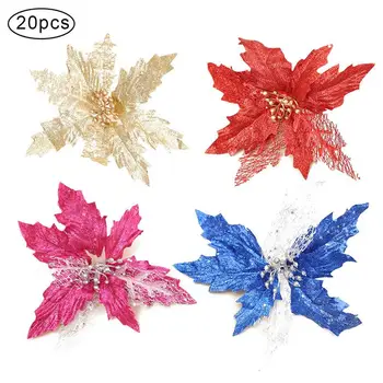 

20PCS Hollow Sequins Christmas Flowers Butterfly Shape Christmas Tree Decorations Christmas Simulation Flowers
