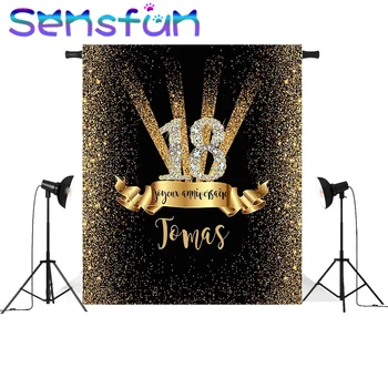 

SXY1372 Vinyl Black and gold Bokeh Diamond 18th Birthday Custom Photo Studio Backdrop Background 220cm x 150cm
