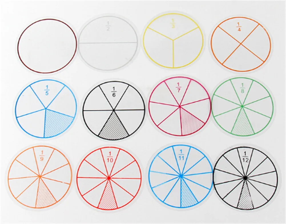 12pcs/lot Math Fractions Circles Toy Plastic Numbered Fractions Circles Math Chips Mathematics Number Toy Dia. 8cm wooden math teaching toys,plastic math counters