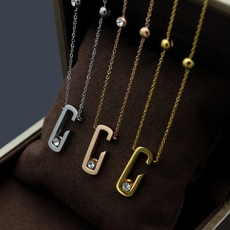 brand design stainless steel jewelry one stone moving necklace slide