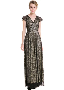 

New vintage long maxi dress 2019 short sleeve V neck big swing hook flowers lace dress women elegant vestidos plus size