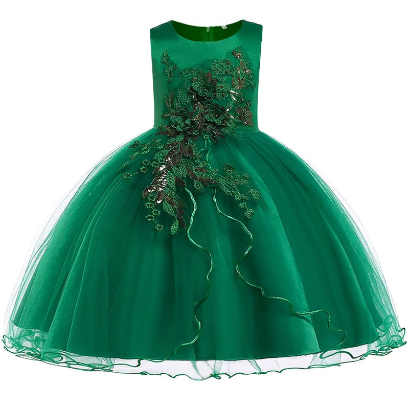 Летнее платье высококачественные платья принцессы с цветочным узором для девочек от 3 до 12 лет свадебное платье для девочек девичье платье для дня рождения - Цвет: green