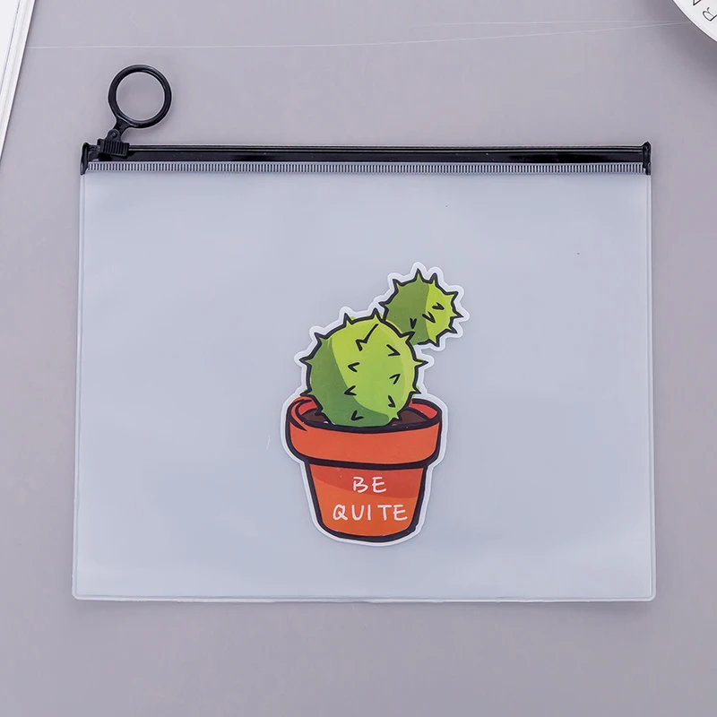 Kawaii Cactus Transparent PVC A5 File Folder Document Filing Bags Cute Stationery Storage Organisers Office School Supplies|file folder