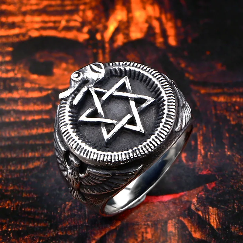 Шестиугольные кольца со змеей из нержавеющей стали, модные ювелирные изделия с шестиугольной гексаграммой, кольца с изображением звезды Давида гамино для ManBR8-572