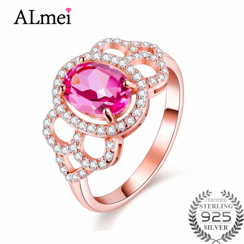 

Almei 1.5ct Pink Beads Topaz Natural Stone Eternity Rings Original 925 Sterling-Silver-Jewelry Rose Gold Color Box 40% FJ020