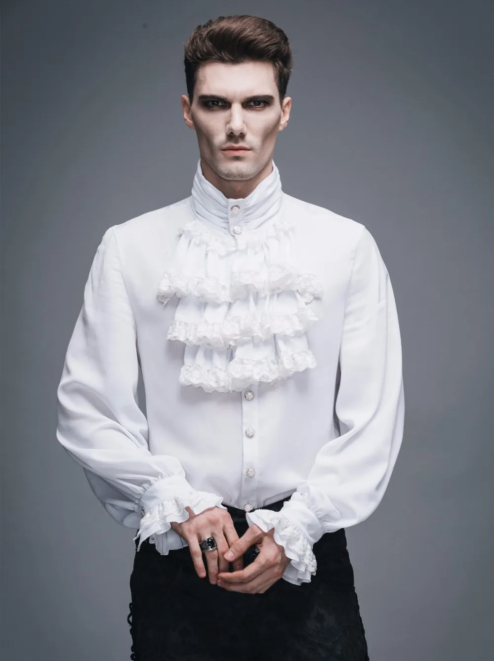 Devil модная викторианская Мужская Готическая рубашка с воланом и галстуком в стиле панк, черные белые рубашки-смокинги с кружевными манжетами, мужские шелковые блузки, Топ