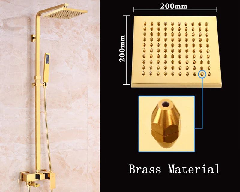 Роскошный Золотой смеситель для ванной комнаты с " латунной насадкой для душа, водопроводные краны