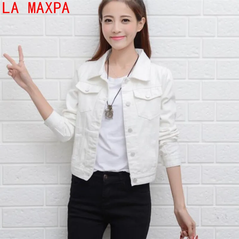New 2018 Autumn Winter Women's Denim Jackets Vintage Casual White Black Coat Female Short Slim Jean Jacket Women Basic Coat